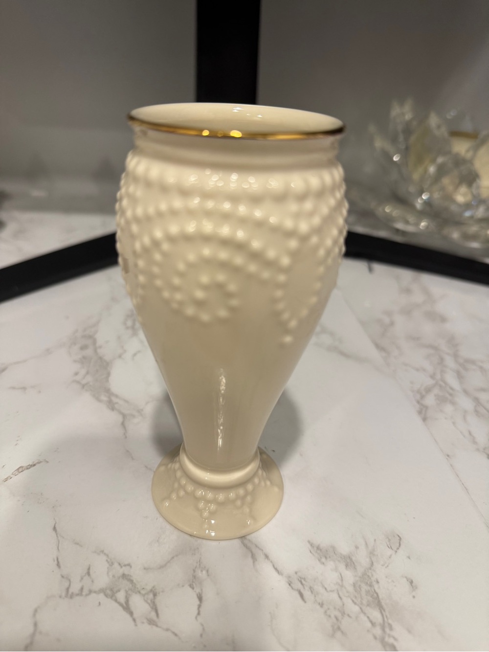 Lenox Cream Ceramic Bud Vase with Gold Trim